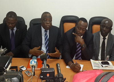 (L-r): Basil Abgoarumi, head, corporate communications, Oluropo Owolabi, managing director, Olumide Odebiyi, assistant general manager, Operations and David Olorundade, assistant general manager, human Resources, all of the Skyway Aviation Handling Company (SAHCOL), during the Company’s press conference in Lagos.